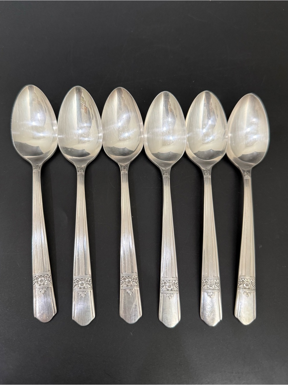 6pc Vintage ONEIDA Simeon & George Rogers Co. Silver Rose Silver-plate Teaspoon